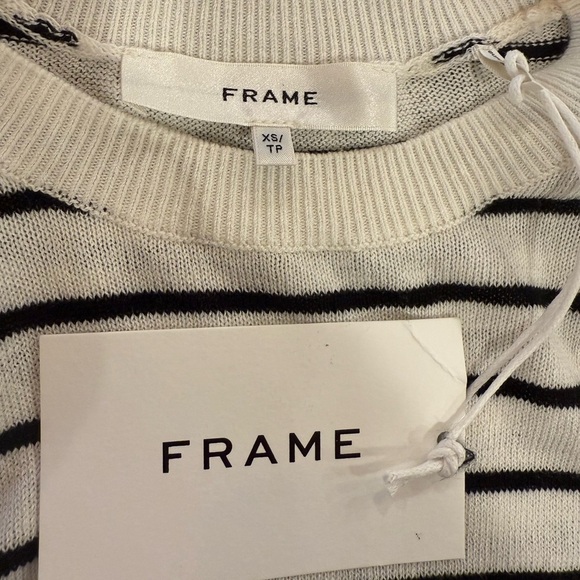 FRAME Gathered Striped Short Sleeve Organic Cotton/Linen Blend Sweater NWT - Picture 9 of 14